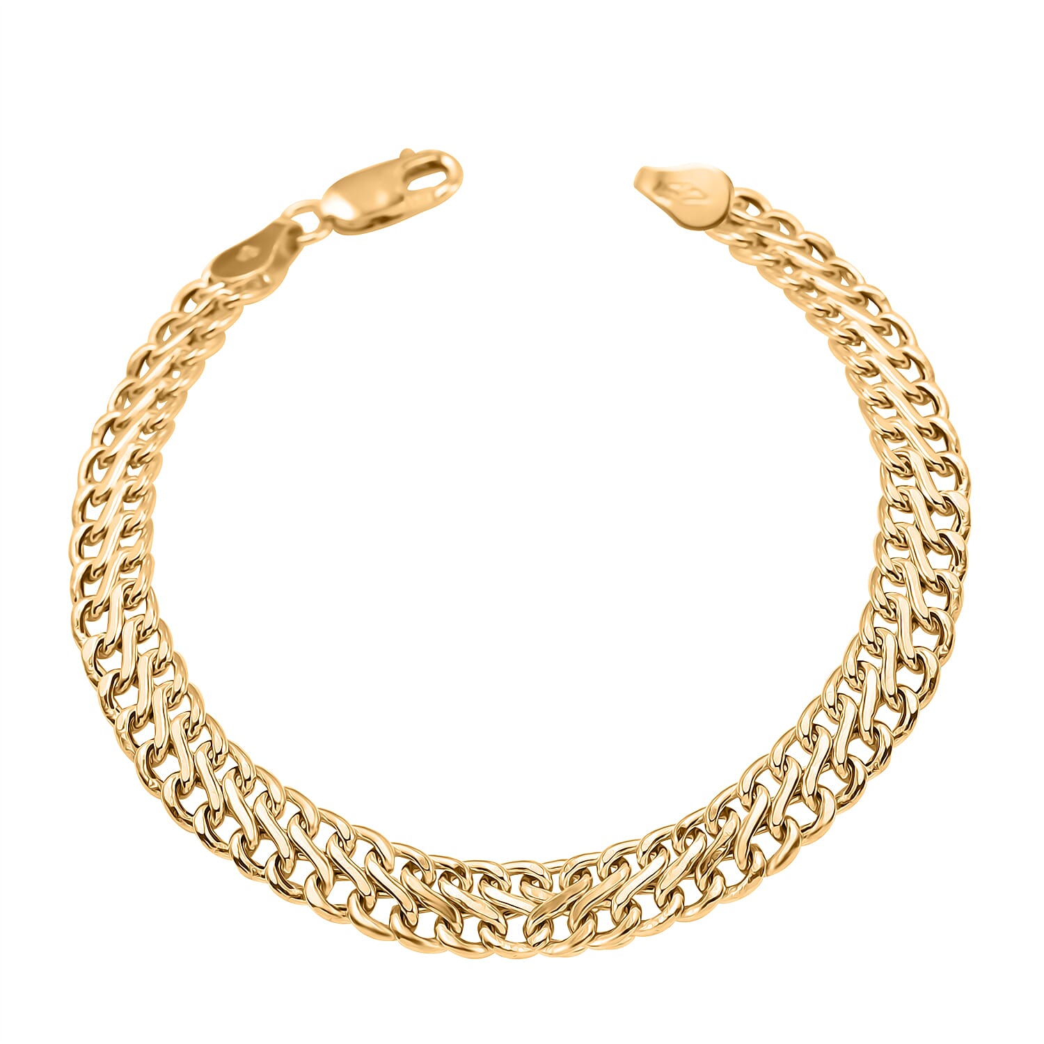 9K Yellow Gold Hollow Double Curb Bracelet (Size 7.25) with Lobster Clasp
