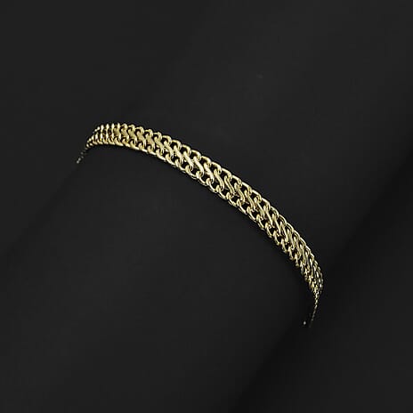 9K Yellow Gold Hollow Double Curb Bracelet (Size 7.25) with Lobster Clasp, Gold Wt. 4.30 Gms