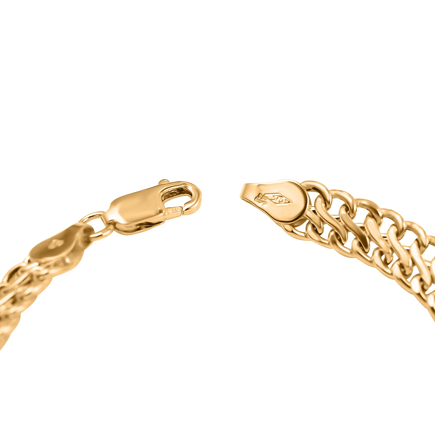 9K Yellow Gold Hollow Double Curb Bracelet (Size 7.25) with Lobster Clasp