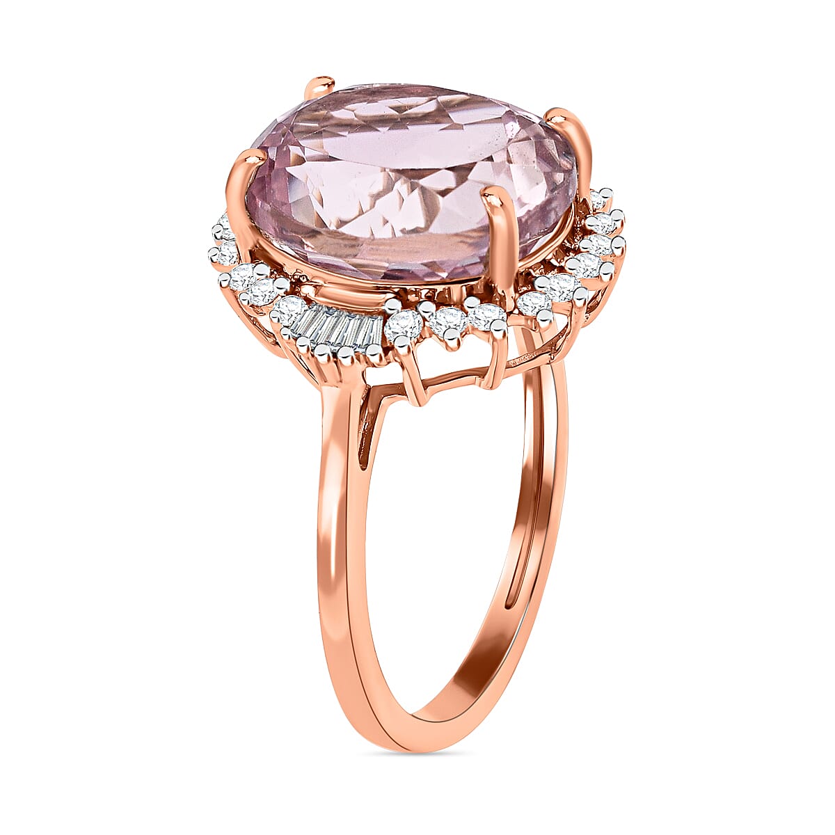 9K Rose Gold Urucum Kunzite and Diamond Ring 6.56 Ct.