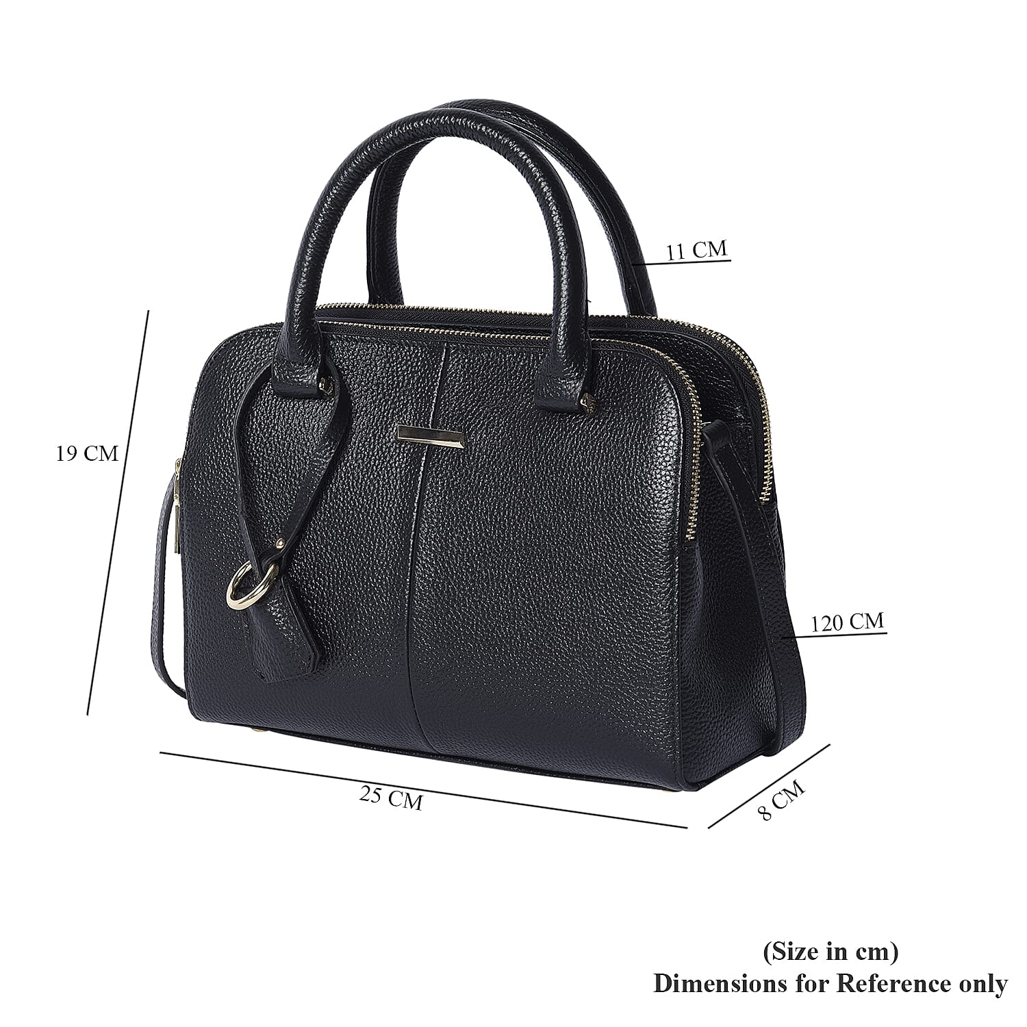 100% Genuine Leather Tote Bag with Shoulder Strap (Size 25x19x8Cm) - Black