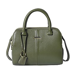 Genuine Leather Tote Bag with Shoulder Strap - Green