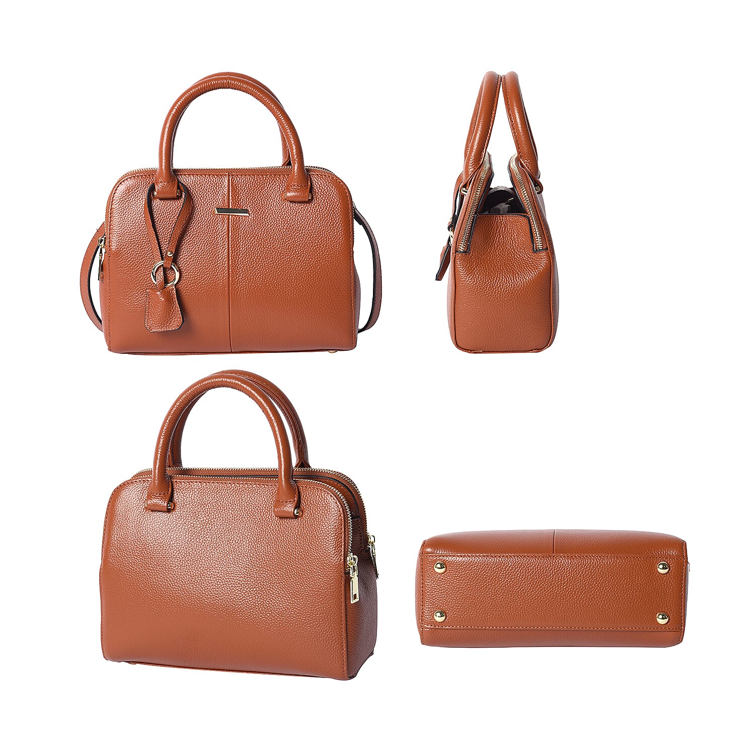 100% Genuine Leather Tote Bag with Shoulder Strap (Size 25x19x8Cm) - Tan