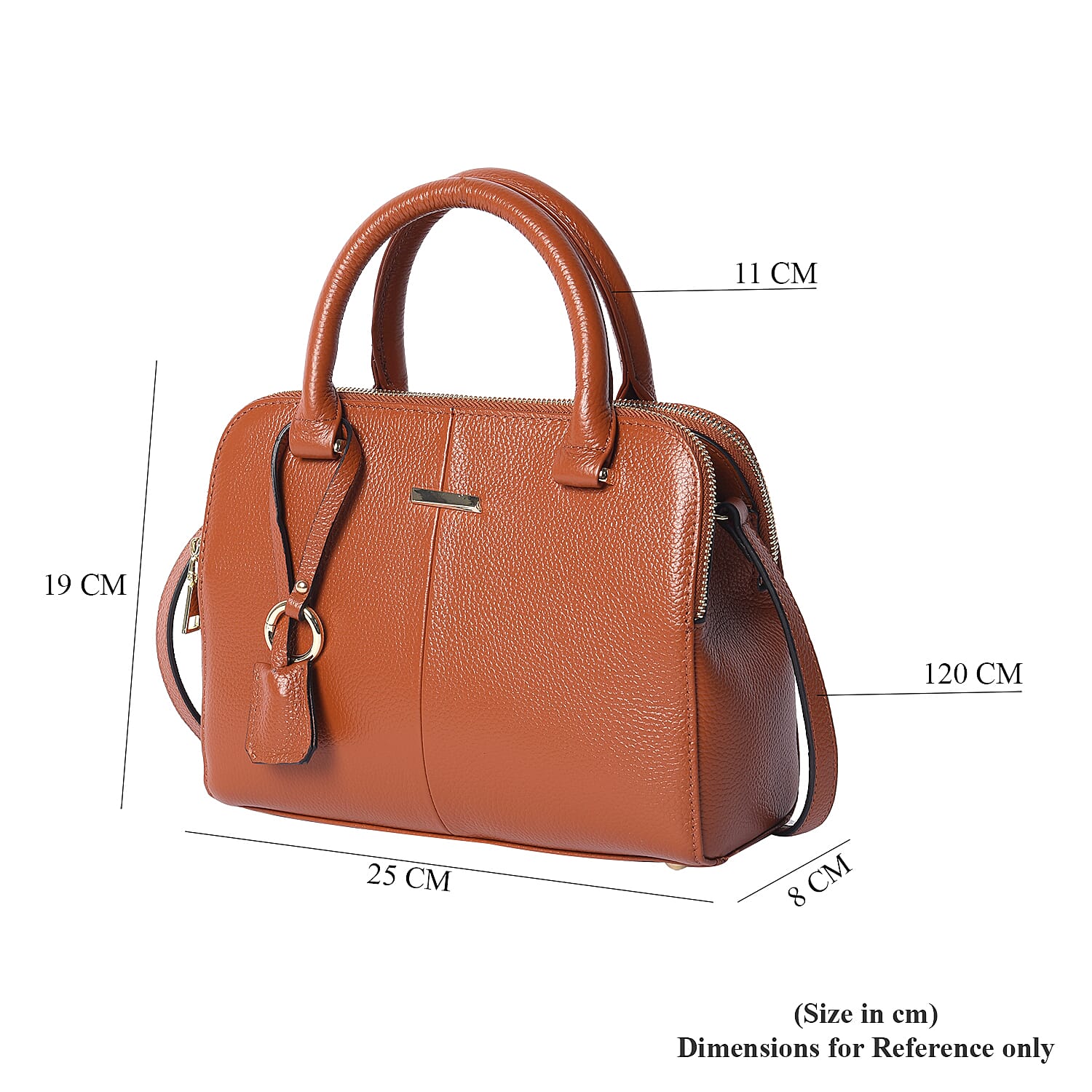 100% Genuine Leather Tote Bag with Shoulder Strap (Size 25x19x8Cm) - Tan