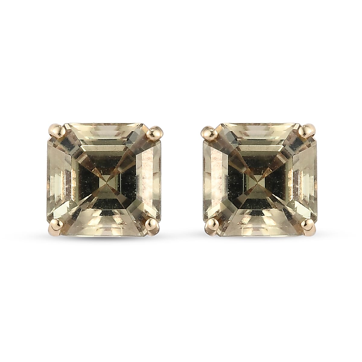 9K Yellow Gold AAA Turkizite (Asscher Cut) Stud Earrings (with Push Back) 2.57 Ct.
