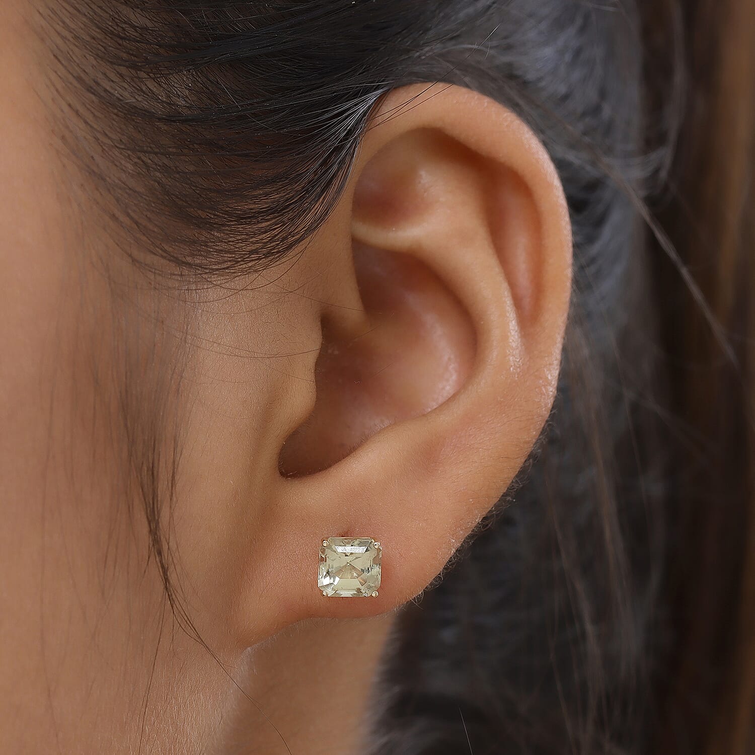 9K Yellow Gold AAA Turkizite (Asscher Cut) Stud Earrings (with Push Back) 2.57 Ct.