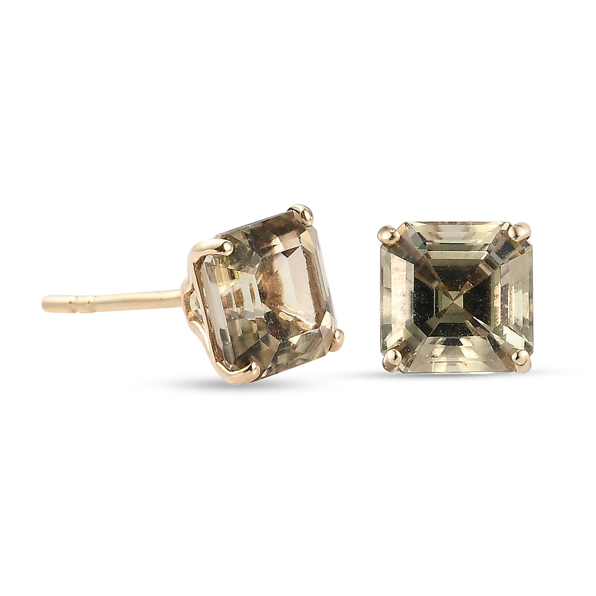 9K Yellow Gold AAA Turkizite (Asscher Cut) Stud Earrings (with Push Back) 2.57 Ct.