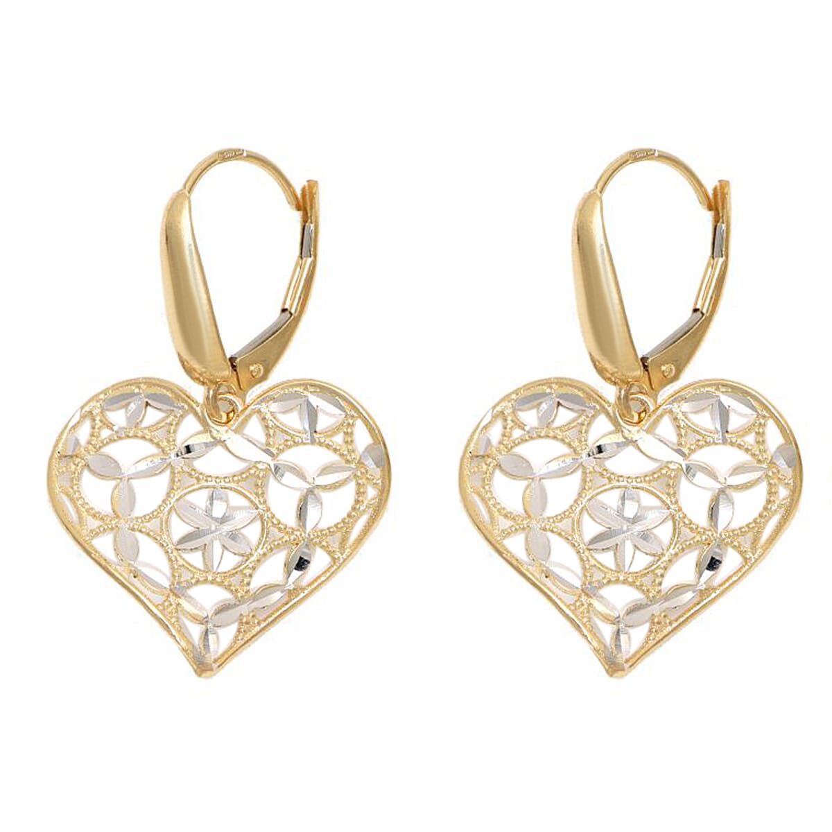 Italian Made 9K Yellow and White Gold Lever Back Earrings