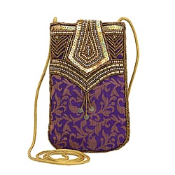 Damask Embroidered Crossbody Potli Pouch - Burgundy Green & Golden