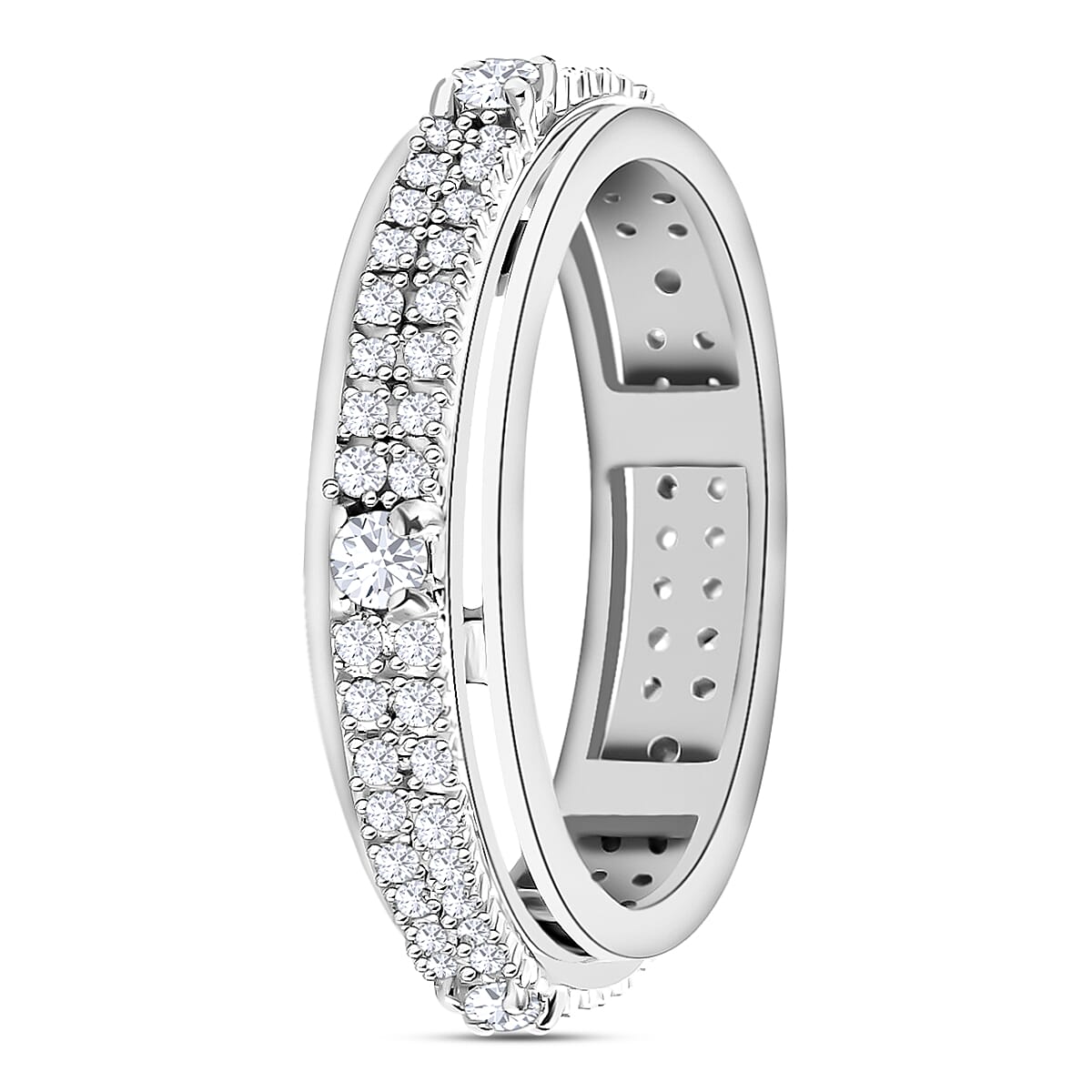 Diamond Spinner Ring in Platinum Overlay Sterling Silver 0.54 Ct