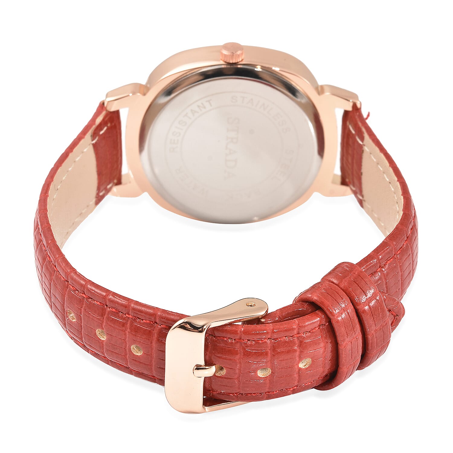 STRADA Japanese Movement White Dial Crystal Studded Water Resistant Watch with Red Colour Colour Strap