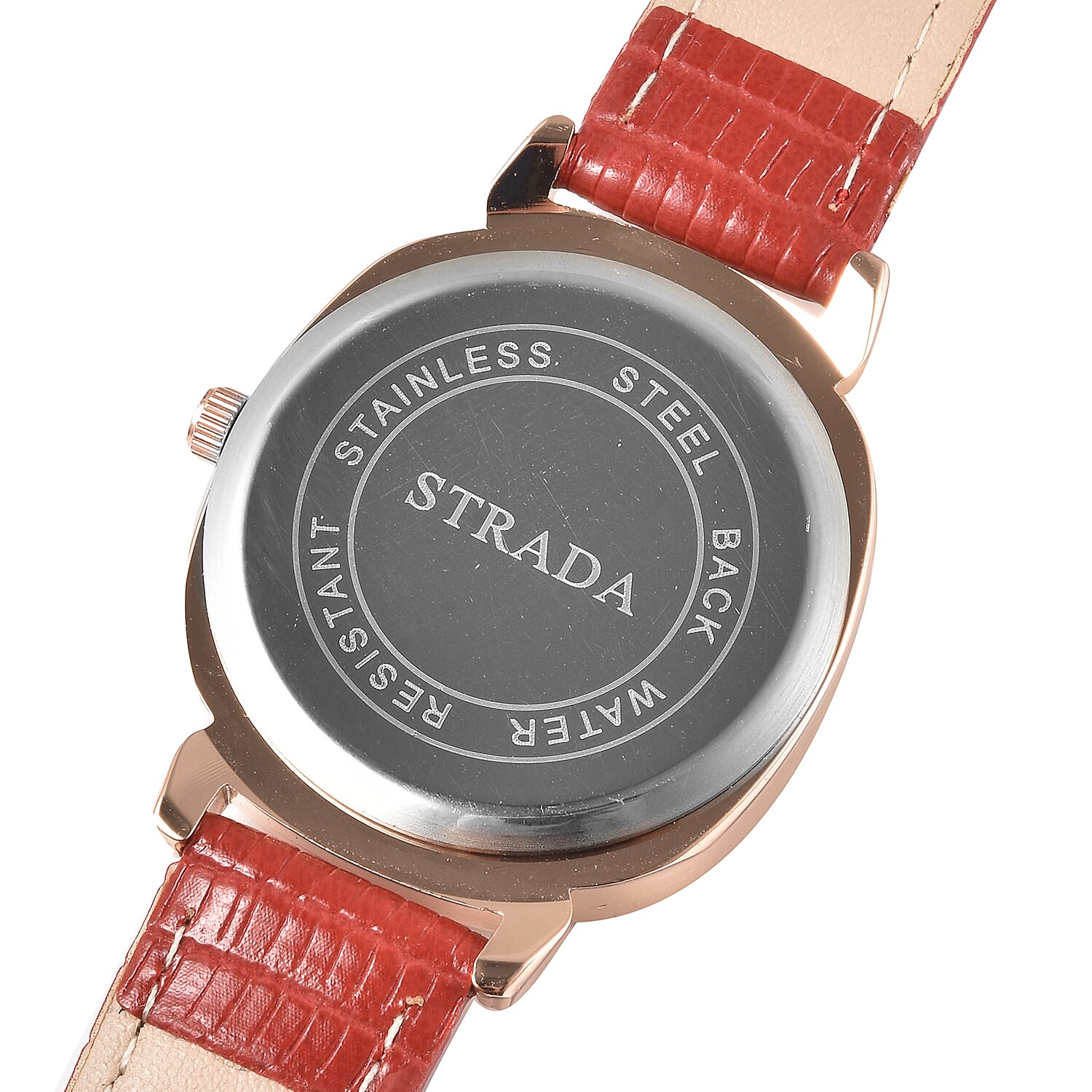 STRADA Japanese Movement White Dial Crystal Studded Water Resistant Watch with Red Colour Colour Strap