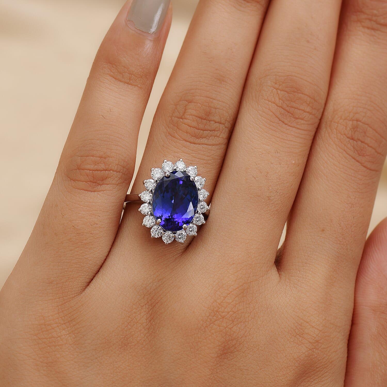 RHAPSODY 950 Platinum AAAA Tanzanite and Diamond Ring 6.77 Ct, Platinum wt. 7.25 Gms