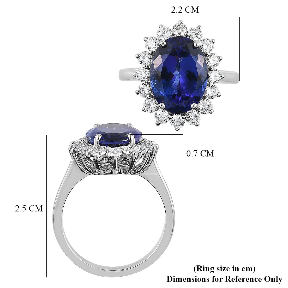 RHAPSODY 950 Platinum AAAA Tanzanite and Diamond Ring 6.77 Ct, Platinum wt. 7.25 Gms