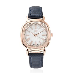 STRADA Japanese Movement White Dial Crystal Studded Water Resistant Watch with Navy Blue Colour Strap