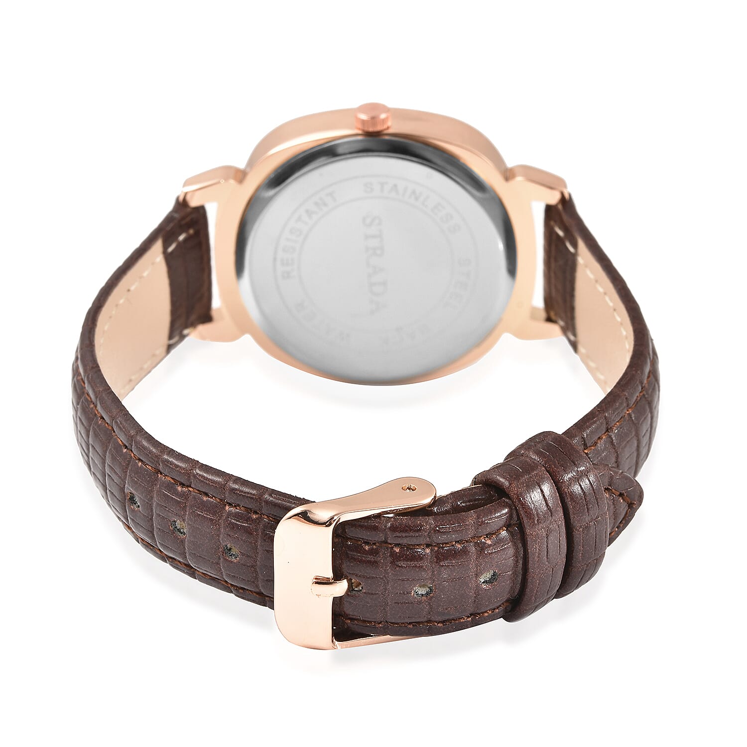 STRADA Japanese Movement White Dial Crystal Studded Water Resistant Watch with Brown Colour Strap