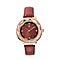 STRADA Japanese Movement Dark Wine Red Dial Crystal Studded Water Resistant Watch with Wine Red Colour Strap