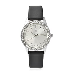 STRADA Japanese Movement Silver Dial Crystal Studded Water Resistant Watch with Black Colour Strap