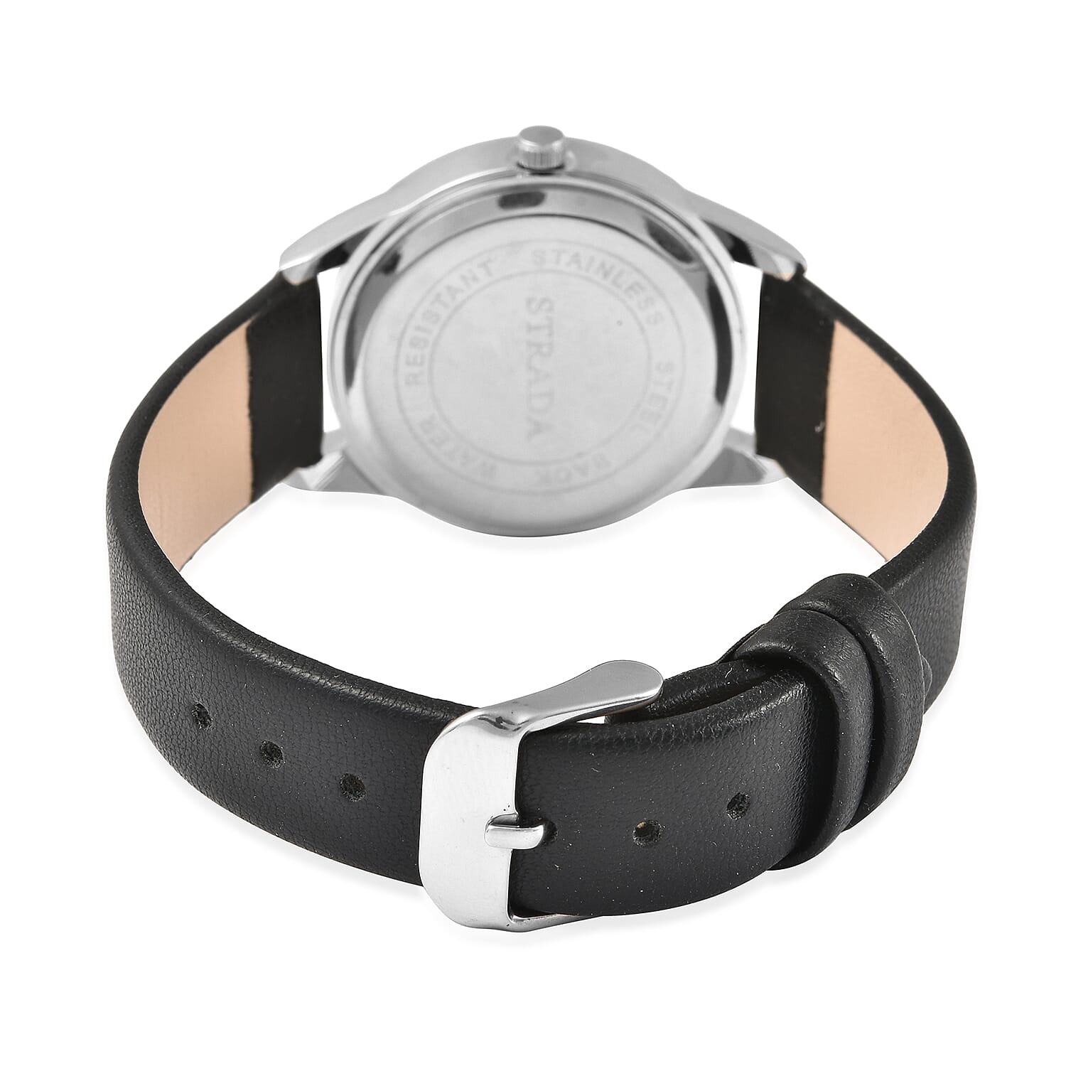 STRADA Japanese Movement Silver Dial Crystal Studded Water Resistant Watch with Black Colour Strap