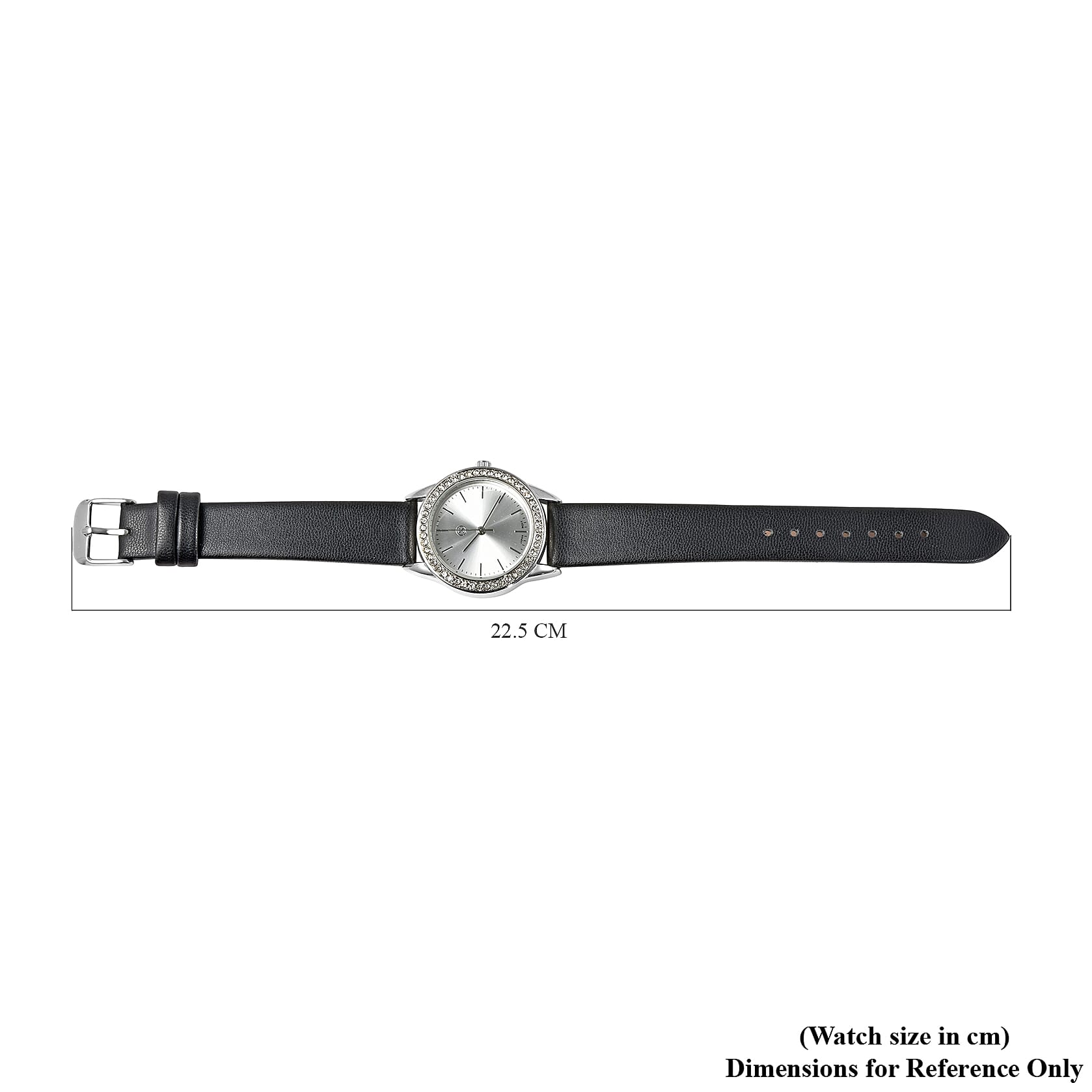 STRADA Japanese Movement Silver Dial Crystal Studded Water Resistant Watch with Black Colour Strap