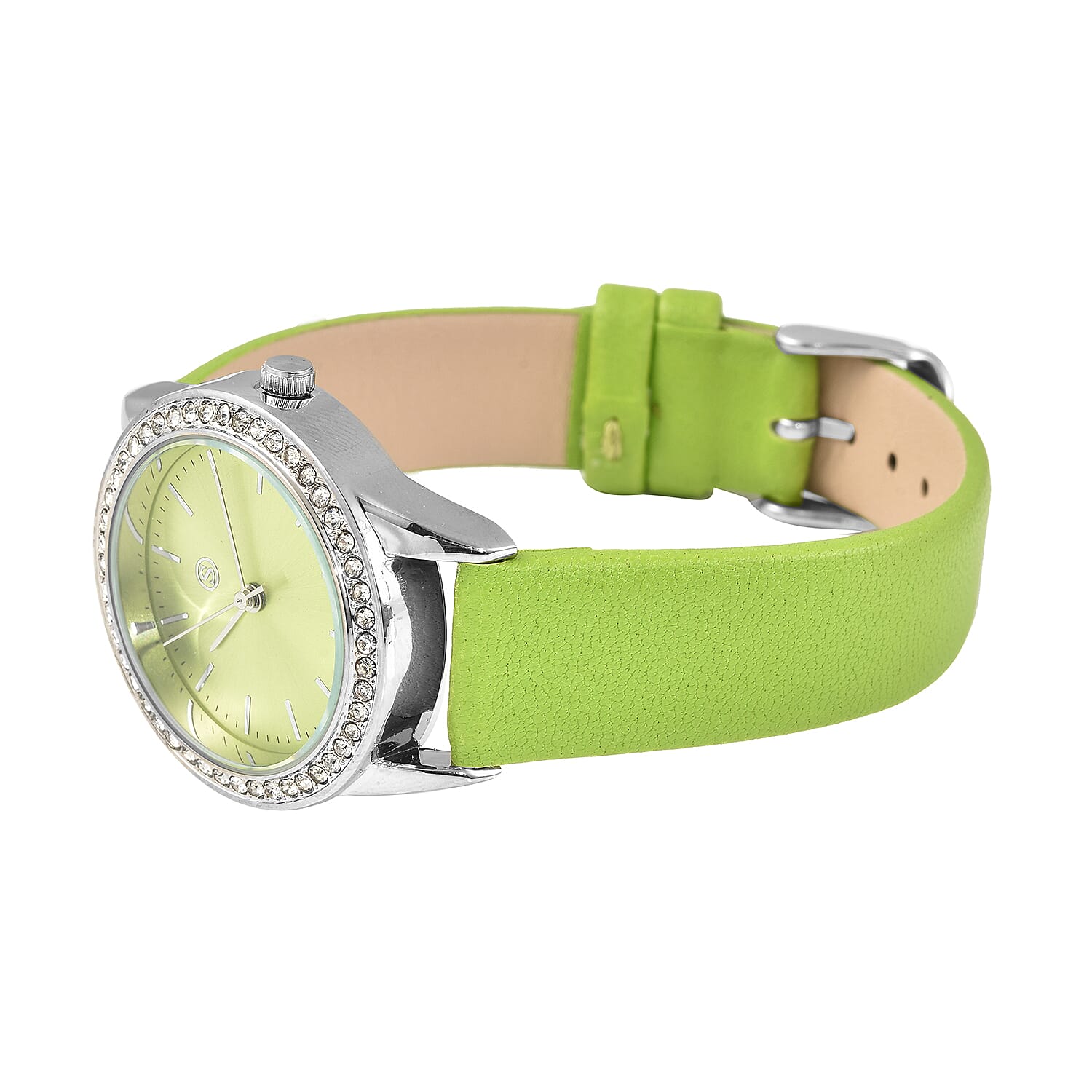 STRADA Japanese Movement Lime Green Dial Crystal Studded Water Resistant Watch with Lime Green Colour Strap