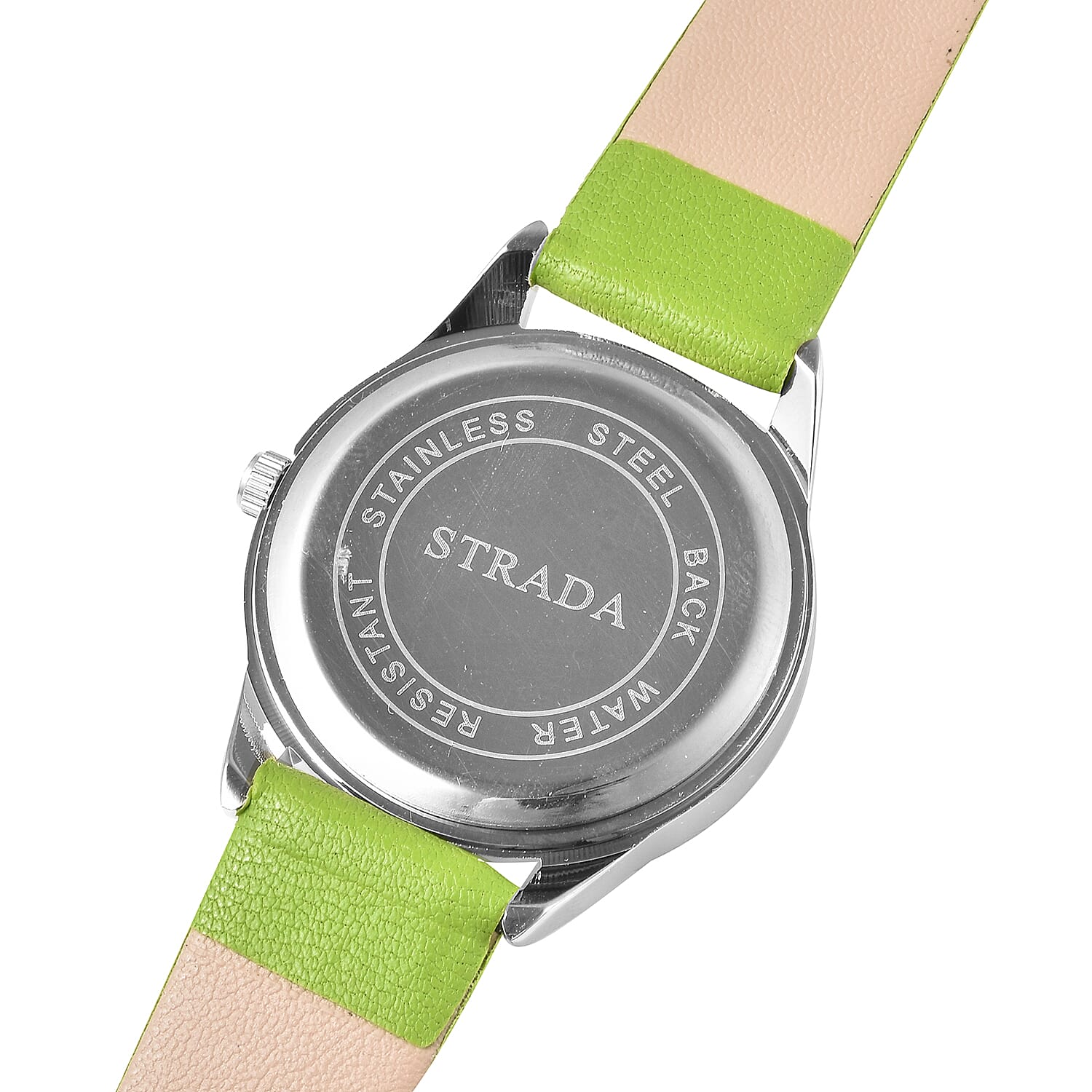 STRADA Japanese Movement Lime Green Dial Crystal Studded Water Resistant Watch with Lime Green Colour Strap