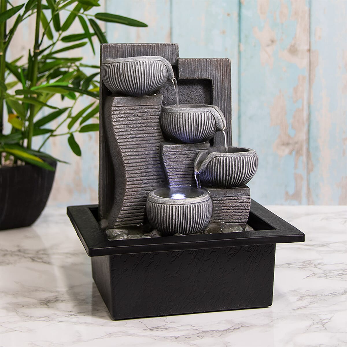 Lesser & Pavey Decorative Accents Tranquility Water Fountain with LED Lighting in Bottom Layer (Size 20x17x26cm) - Grey & Black