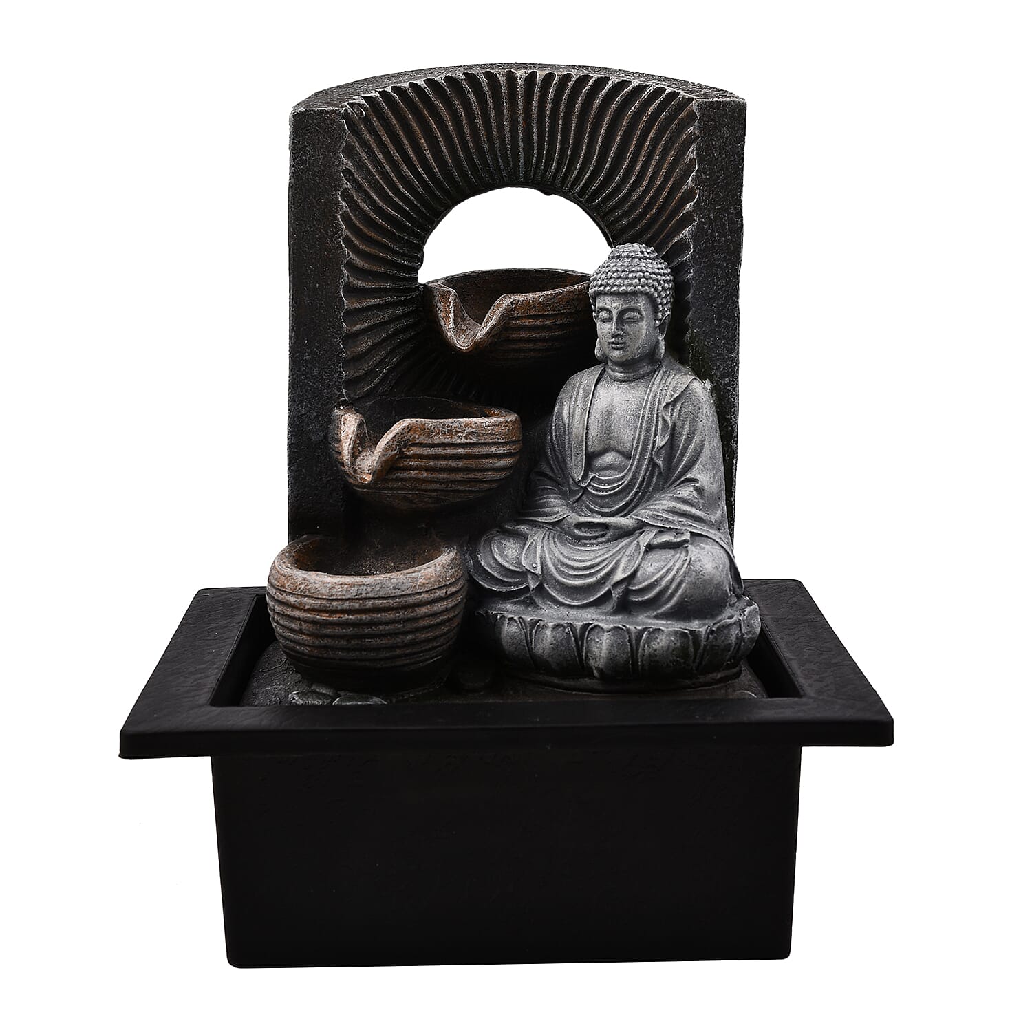 Lesser & Pavey Decorative Accents Buddha Water Fountain with LED Lighting in Bottom Layer (Size 20x17x26cm) - Grey & Black