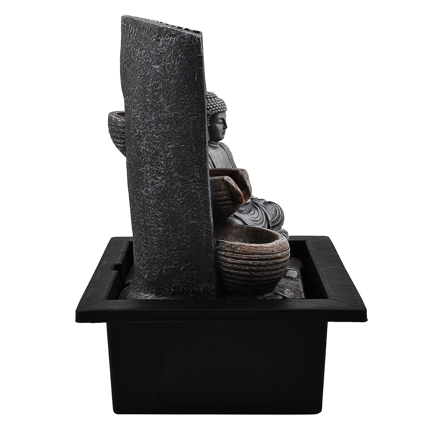 Lesser & Pavey Decorative Accents Buddha Water Fountain with LED Lighting in Bottom Layer (Size 20x17x26cm) - Grey & Black
