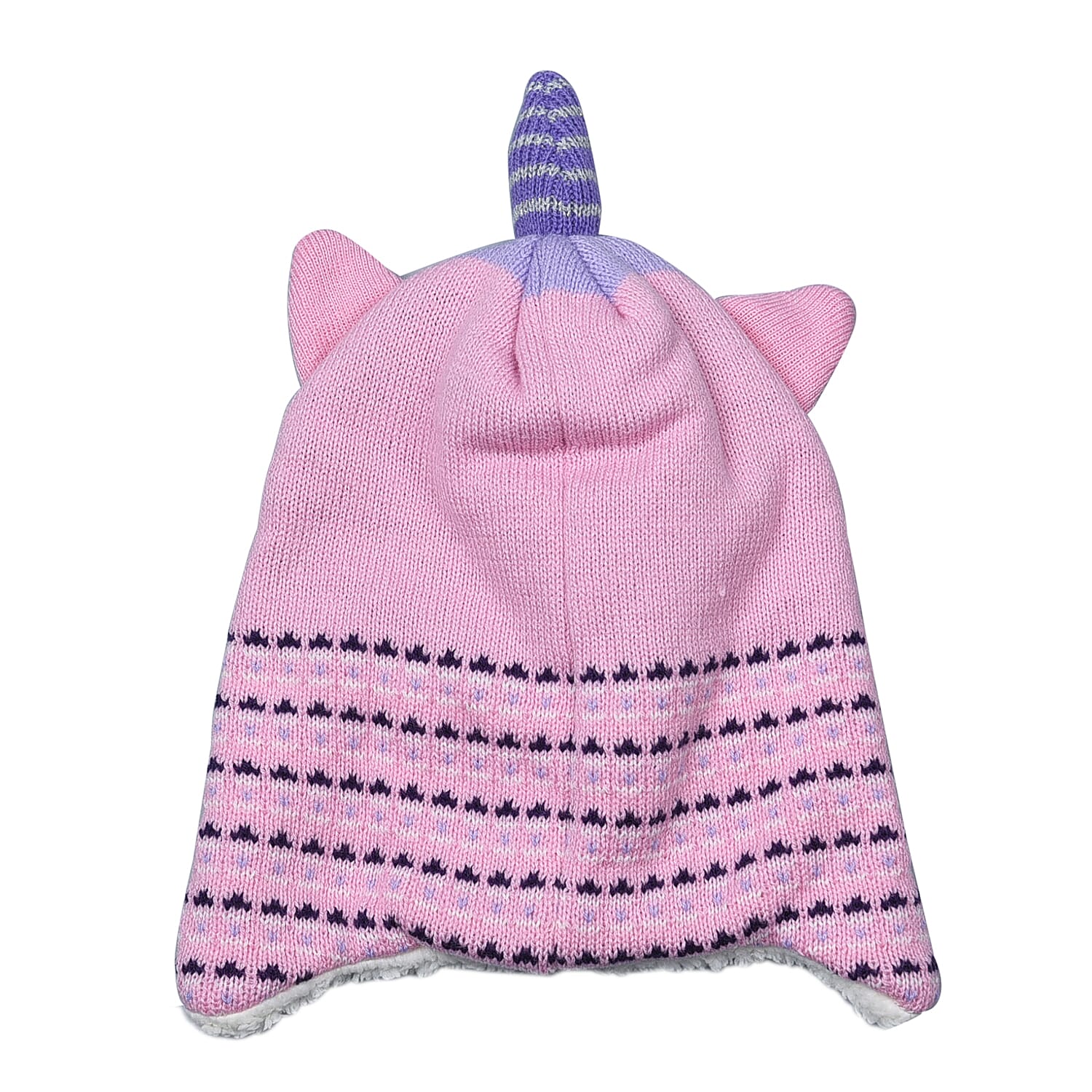 Unicorn Knitted Hat with Fleece Lining (Size 27x23Cm) - Pink