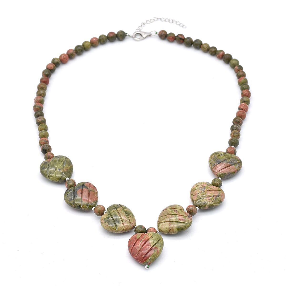 Unakite Necklace (Size 18 with 2 inch Extender) in Sterling Silver 524.00 Ct.