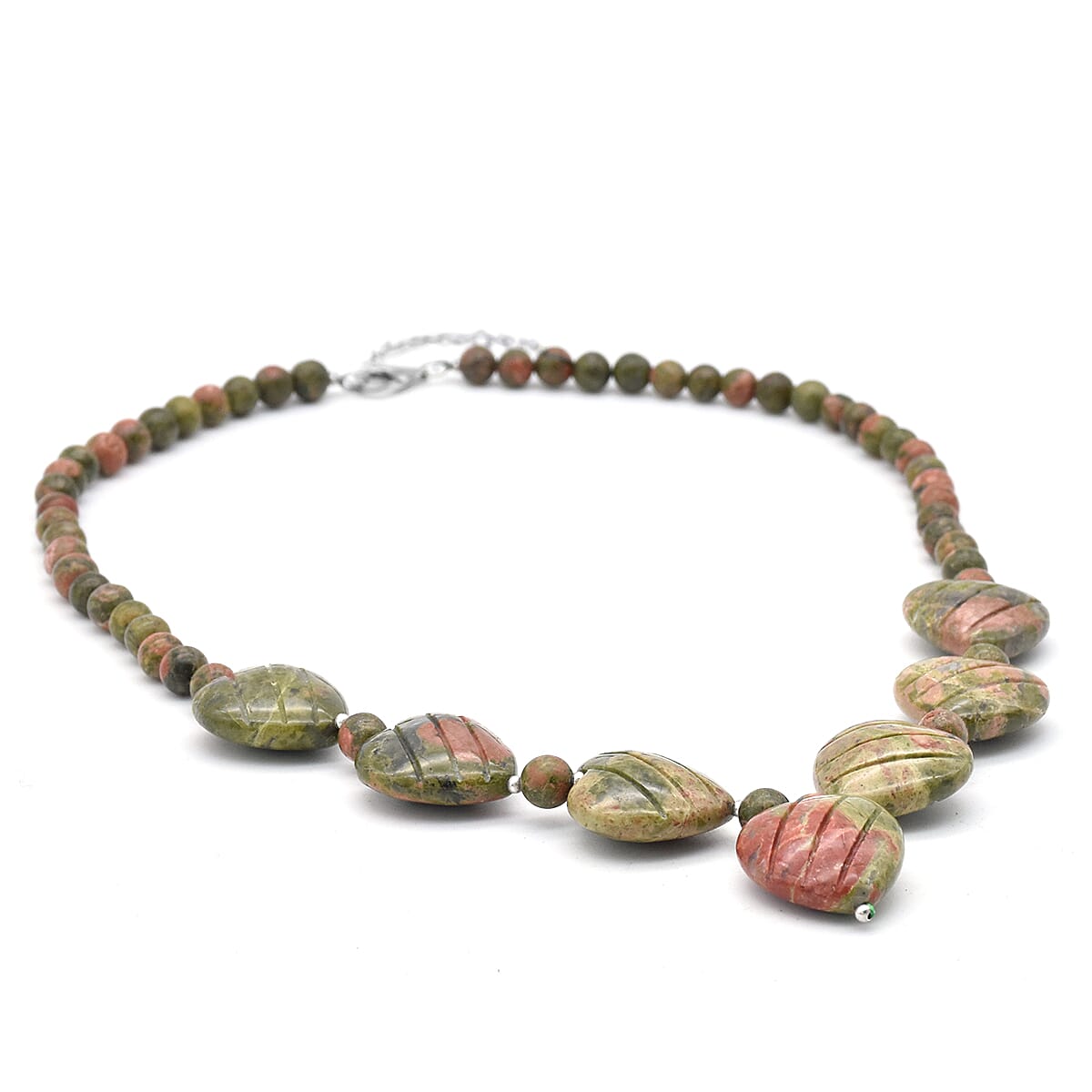 Unakite Necklace (Size 18 with 2 inch Extender) in Sterling Silver 524.00 Ct.