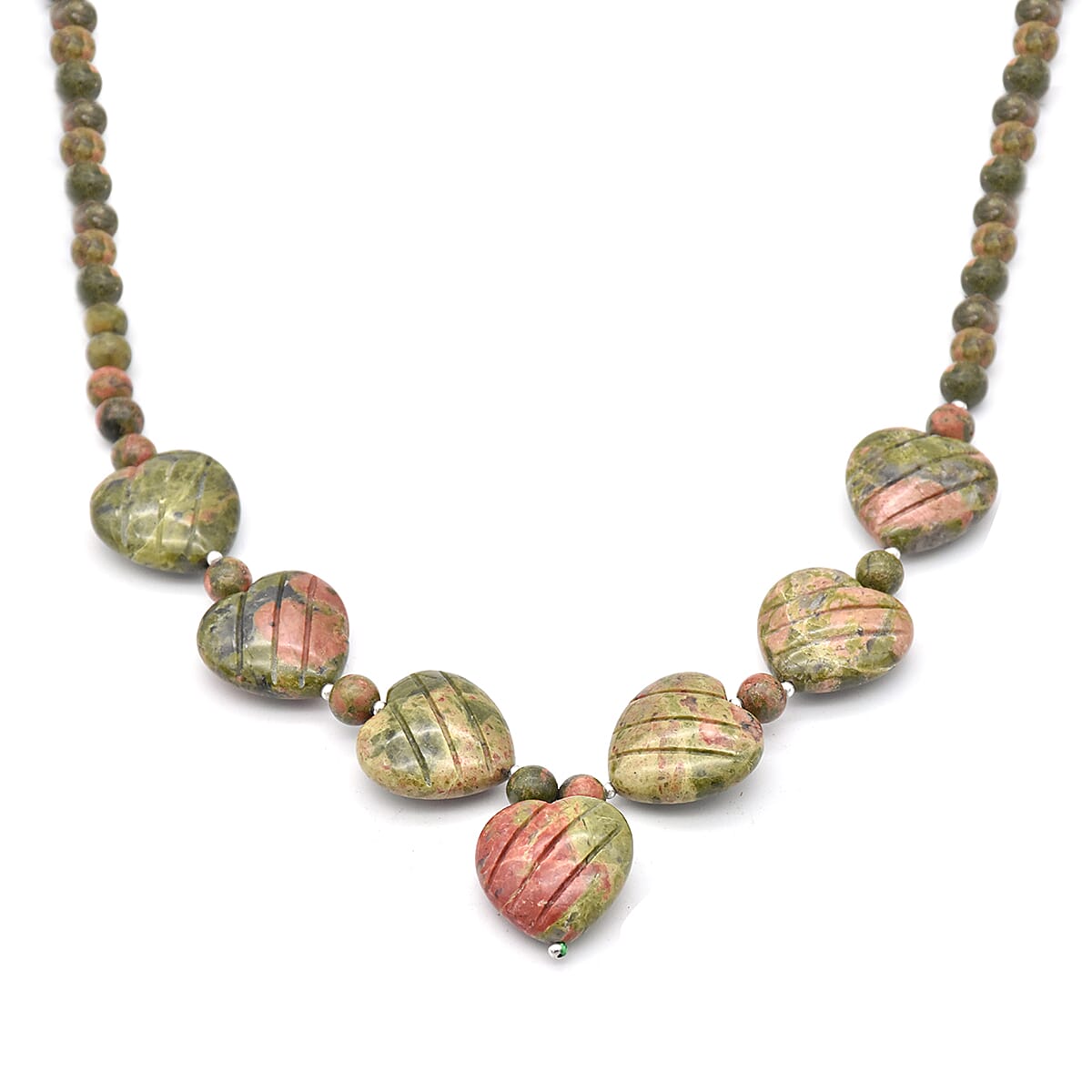 Unakite Necklace (Size 18 with 2 inch Extender) in Sterling Silver 524.00 Ct.