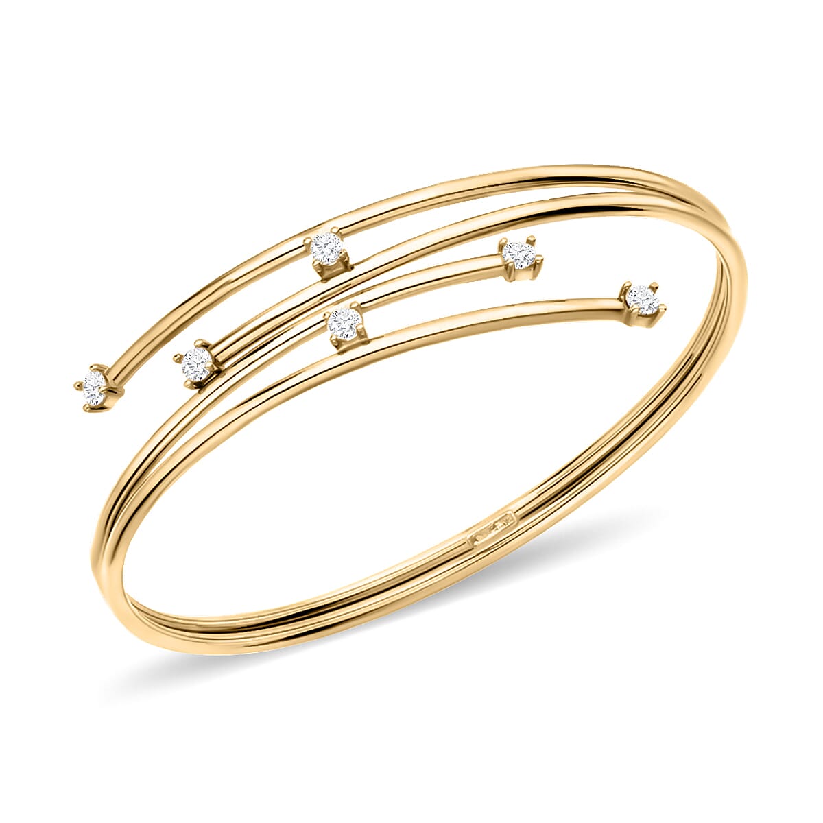 Italian Made - 9K Yellow Gold Cubic Zirconia Bangle (Size 7.0), Gold wt. 6.8 Gms