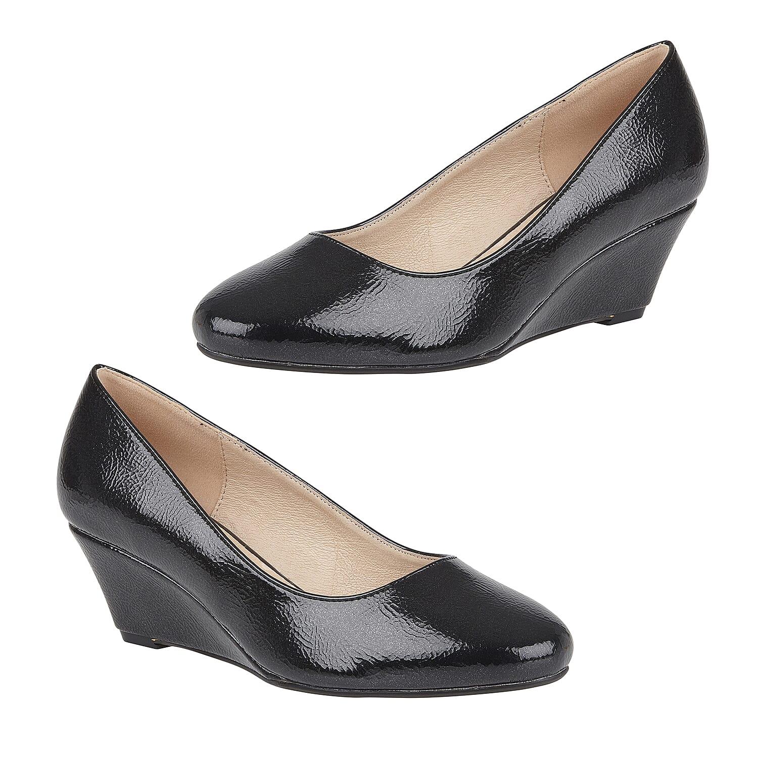 Lotus Crinkle Shiny Rose Wedge Shoes (Size 5) - Black