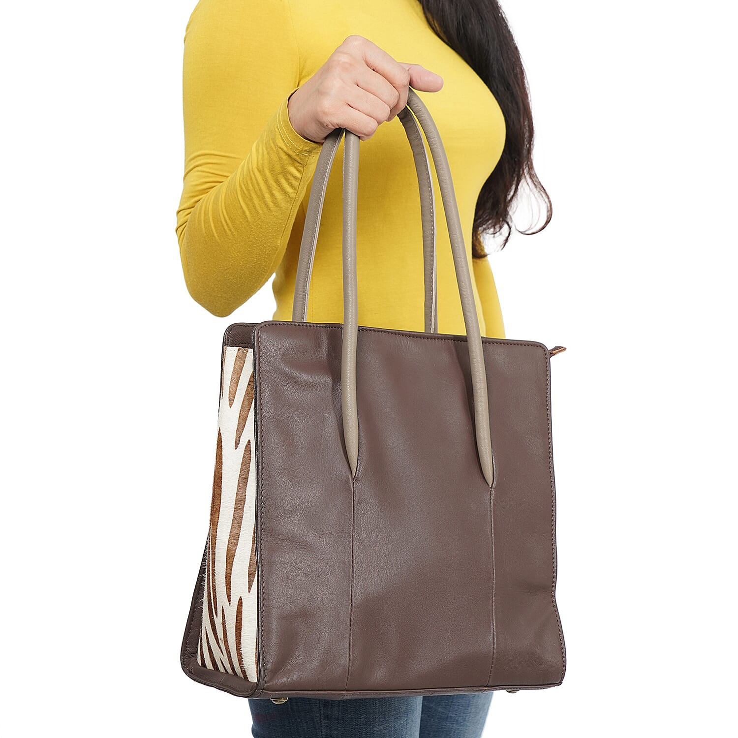 Premium Collection 100% Genuine Leather Tote Bag (Size 31x31x13cm) - Dark Brown