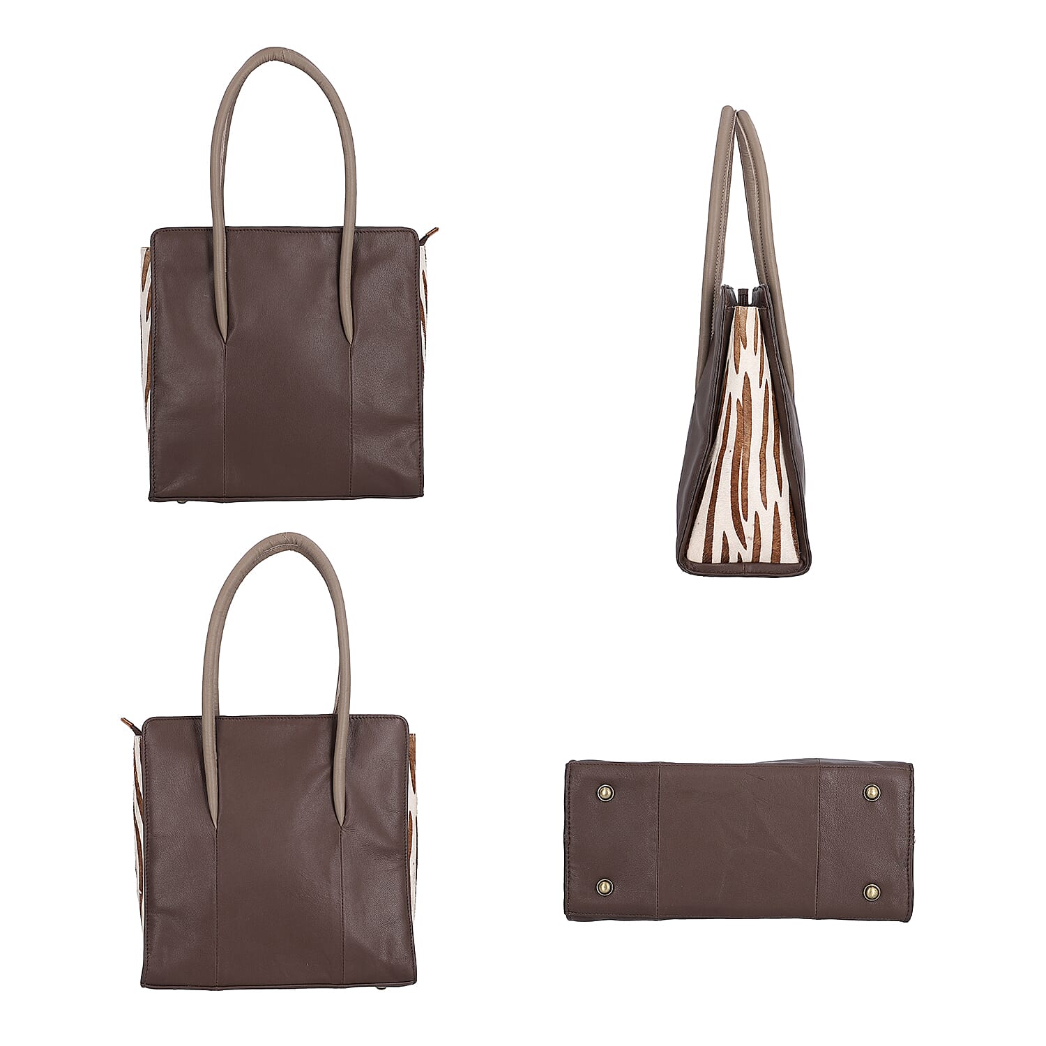 Premium Collection 100% Genuine Leather Tote Bag (Size 31x31x13cm) - Dark Brown