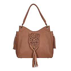 Hand Woven Macrame 100% Genuine Leather Large Tote Bag  (Size 34x31x09cm) - Tan