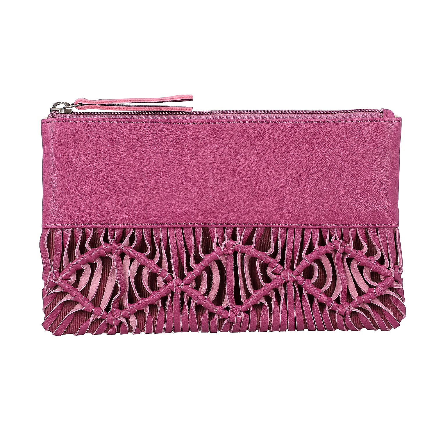 Hand Woven Macrame 100% Genuine Leather Clutch Wallet (Size 21x13cm) -  Black