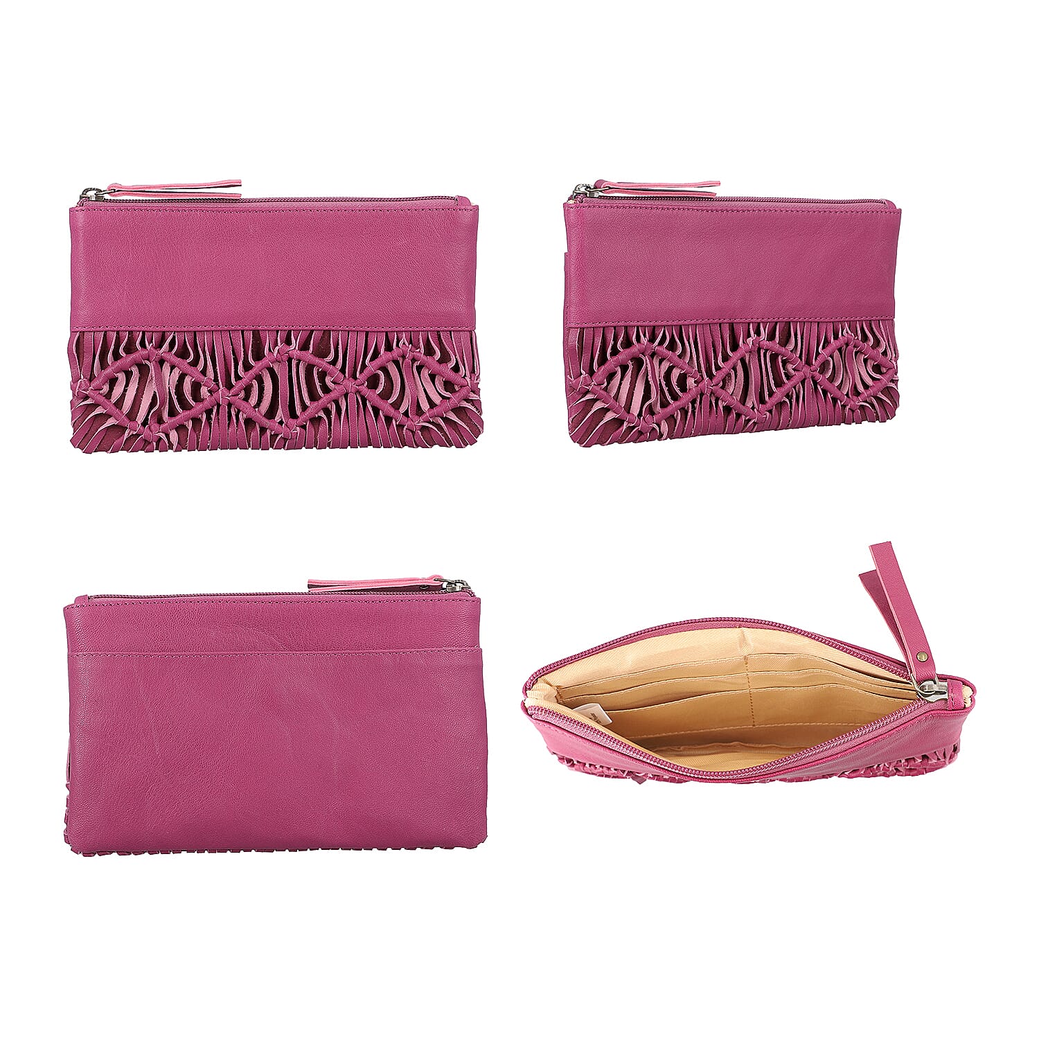 Hand Woven Macrame 100% Genuine Leather Clutch Wallet (Size 21x13cm) -  Black