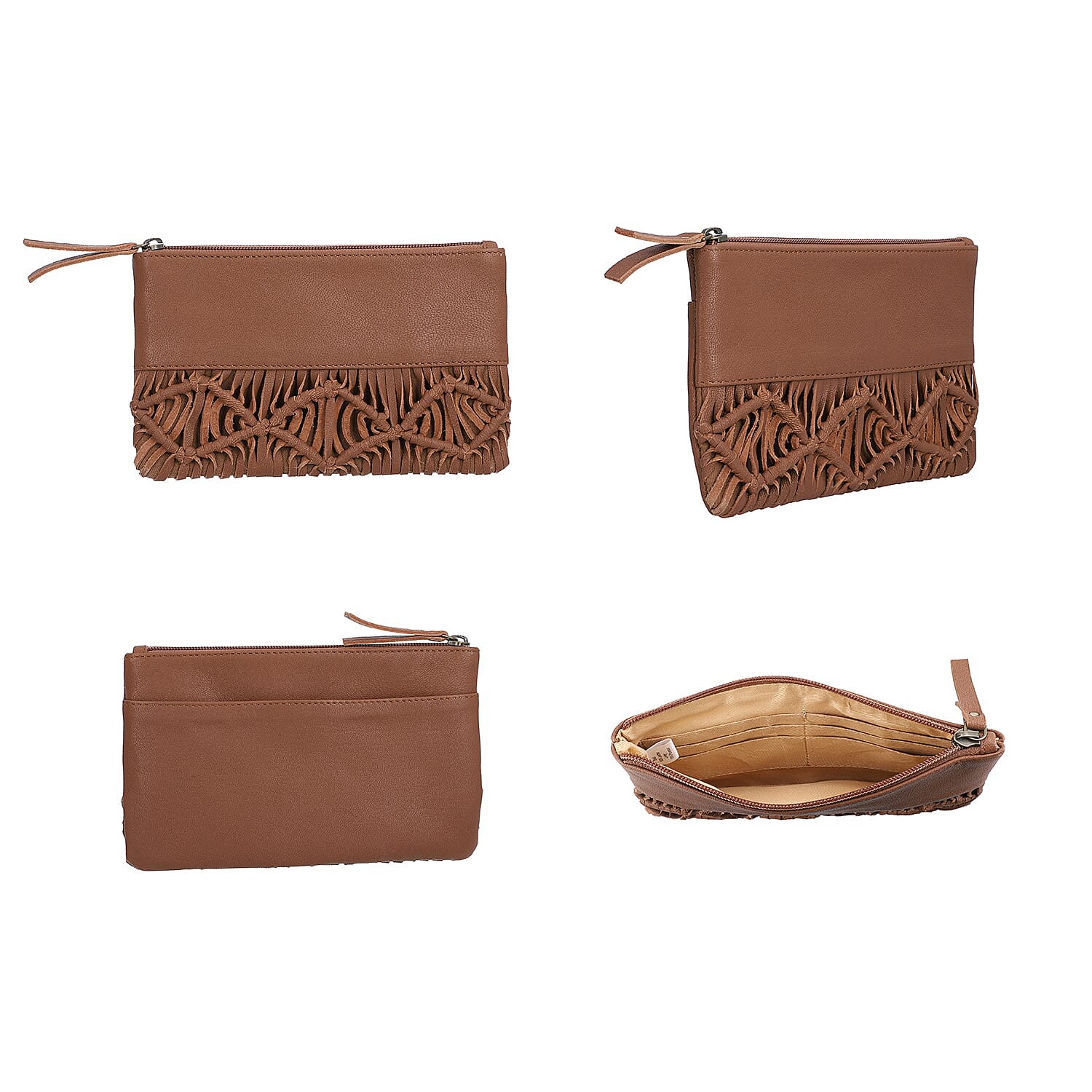 Hand Woven Macrame 100% Genuine Leather Clutch Wallet (Size 21x13cm) -  Black