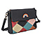 100% Genuine Leather Crossbody Bag with Flap (Size 23x5x18cm) - Black and Multi Colour