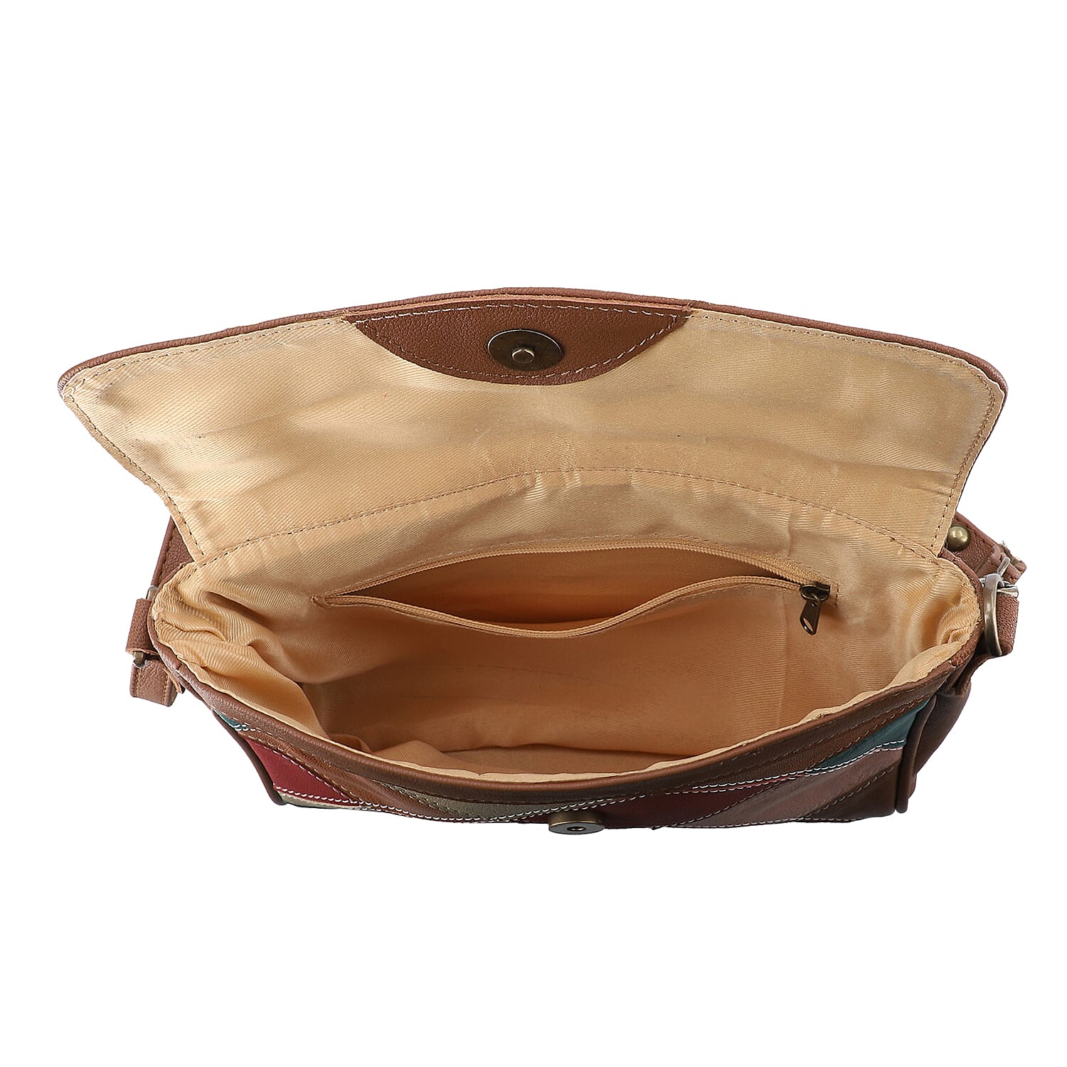 100% Genuine Leather Crossbody Bag with Flap (Size 23x5x18cm) - Black and Multi Colour