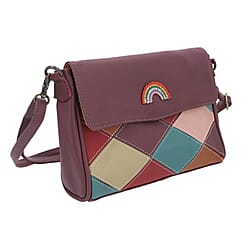 100% Genuine Leather Crossbody Bag with Flap (Size 23x5x18cm) - Black and Multi Colour