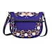 Leather and Canvas Floral Embroidered Crossbody Bag (Size 27x1.25x11.5cm) with Adjustable Shoulder Strap - Navy