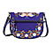 Leather and Canvas Floral Embroidered Crossbody Bag (Size 27x1.25x11.5cm) with Adjustable Shoulder Strap - Navy