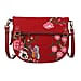 Leather and Canvas Floral Embroidered Crossbody Bag (Size 27x1.25x11.5cm) with Adjustable Shoulder Strap - Red Wine Colour