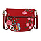 Leather and Canvas Floral Embroidered Crossbody Bag (Size 27x1.25x11.5cm) with Adjustable Shoulder Strap - Red Wine Colour