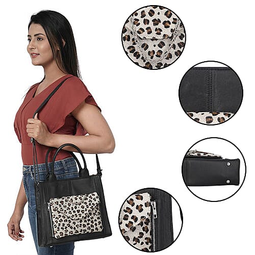 100% Genuine Leather 3-in-1 Croc Embossed Handbag (30x26x8cm) with Detachable Clutch (21x16cm) with Adjustable Shoulder Strap - Mustard