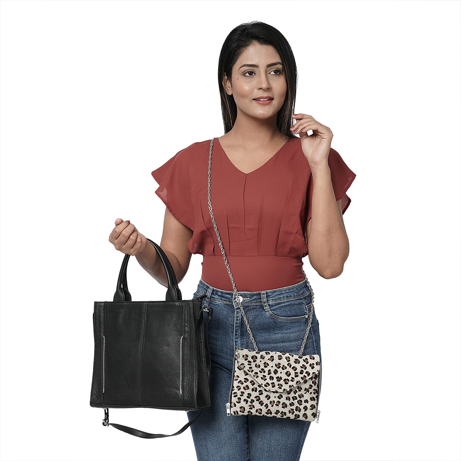 100% Genuine Leather 3-in-1 Croc Embossed Handbag (30x26x8cm) with Detachable Clutch (21x16cm) with Adjustable Shoulder Strap - Mustard